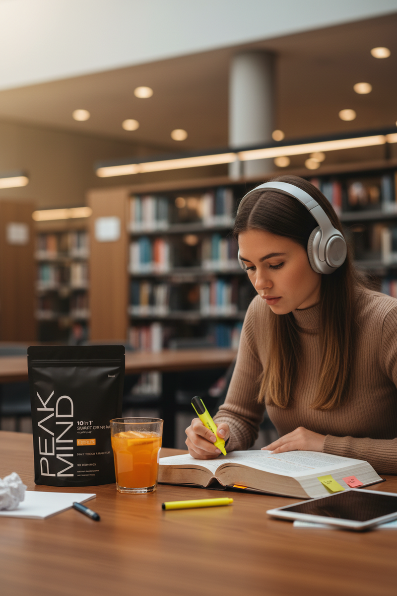 Student in library with headphones